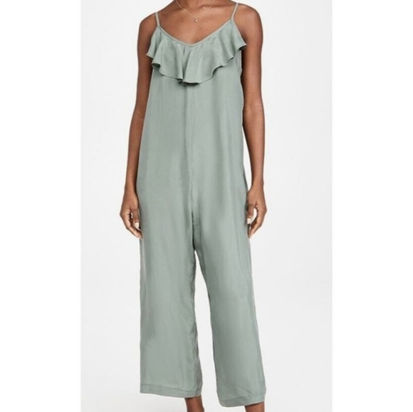 HATCH Maternity Frankie Green Sleeveless Wide Leg Ruffle Jumpsuit - Picture 6 of 13